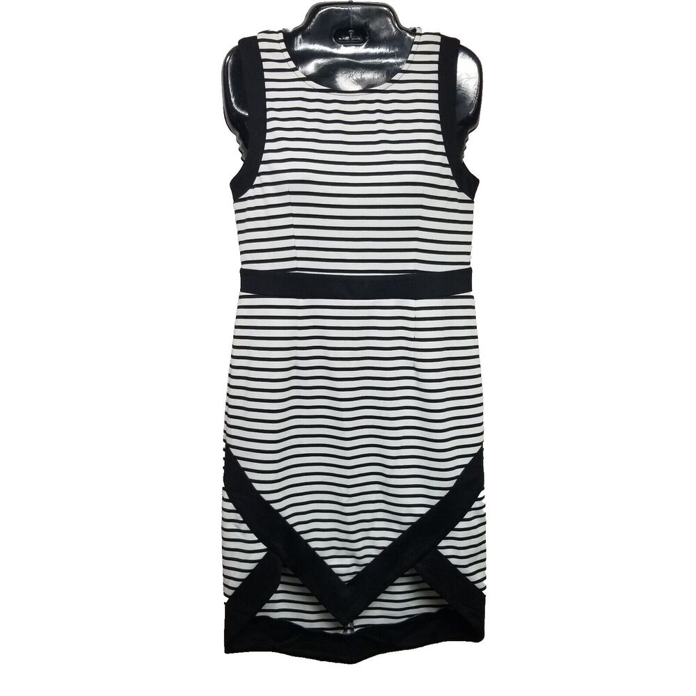 New Mink Pink Black and White Striped Dress   Stretch Form Fitting Size Medium